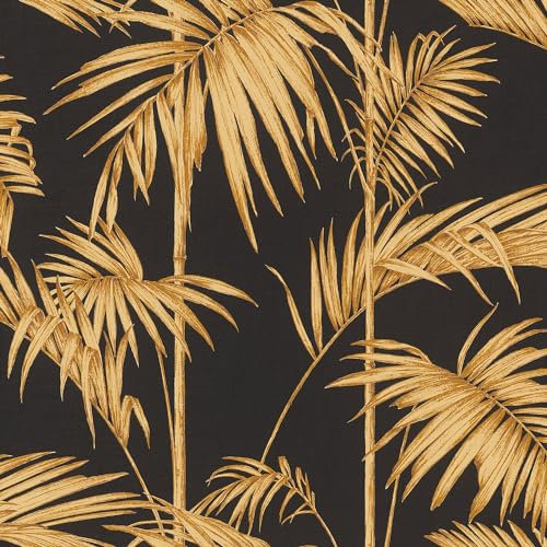 Profhome Palm Trees Wallpaper 369195-GU Non-Woven Wallpaper Gold Black Orange 0.53 m x 10.05 m / 5.33 sqm