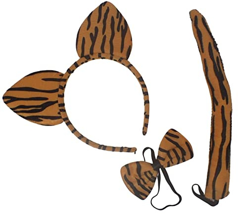 Topkids Accessories Animal Headband for Kids & Toddlers, Animal Ears, Fancy Dress, World Book Day Costumes, Kids Dress up, Halloween (Tiger w/Tail & Bow Tie)