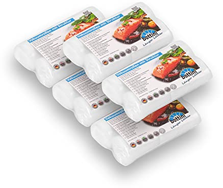 10 x BOTTINI Vakuumrollen goffriert 15 x 600 cm, PREMIUM Folienbeutel, Sous Vide, für jedes Folienschweißgerät u. Vakuumiergerät, Folienrollen für Lebensmittel