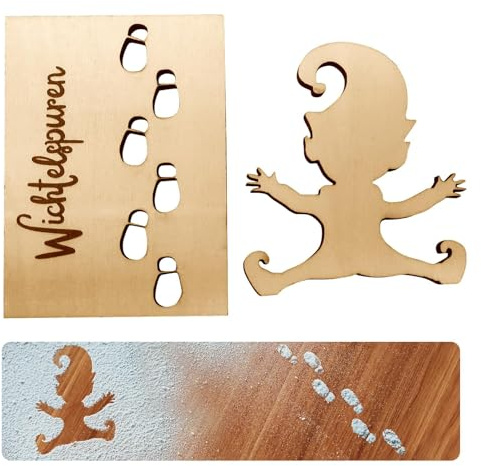 Juego de plantillas de Wichtelschablone Fußabdrücke Set,Wichtel Zubehör Weihnachten,Wiederverwendbar Holz Weihnachtsschablonen,Zubehör Wichteltür,Weihnachtsdekoration für Kinderzimmer,DIY Weihnachten