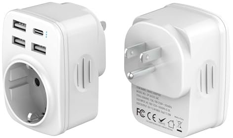 Hoppac Adaptateur Prise Americaine,5 en 1 Prise Americaine Adaptateur Francais,3 USB A(5V 2,4A) Et 1 USB C(5V 3A) Adaptateur Prise USA,pour éTats-Unis,Au Canada,Au Mexique,en ThaïLande,Type B