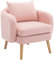 Merax Fauteuil en velours nounours avec coussin, fauteuil lounge avec accoudoirs, pieds en bois, moderne, canapé de relaxation, fauteuil rembourré, pour salon, salle de lecture, rose
