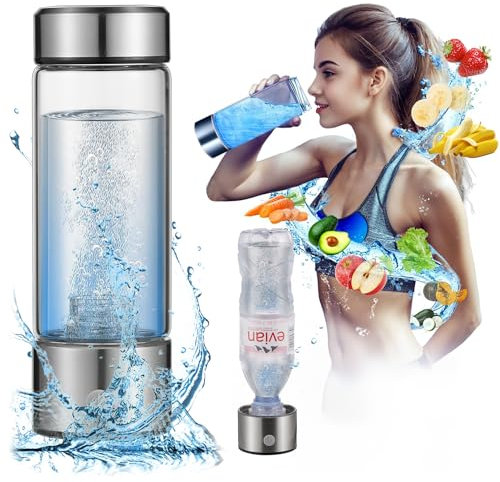 Hydrogen Water Bottle with PEM SPE Technology, Portable Water Purifier Generator for Clean and Healthy Drinking Kangen Water Machine Producing Ionized with Gift Box for Home Office Travel (silver)