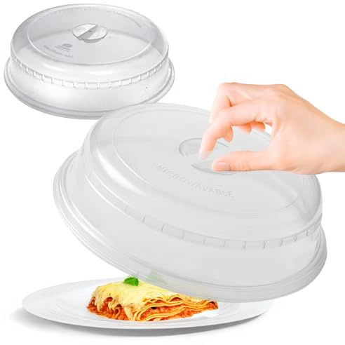 Set Of 2 Microwave Food Cover - Warming Plate, Microwave Protection | Splatter Cover With Grip Handle, Plastic Dish Lead, Heat Resistant, Transparent | Suitable For Plates and Bowls