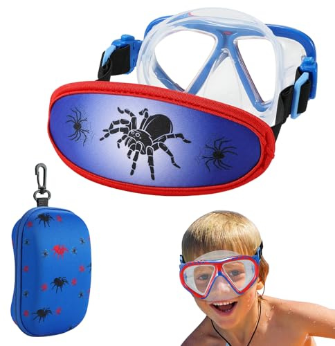 Gafas de natación para niños pequeños, antitirones de pelo, antiempañamiento, máscara de natación para niños (1 unidad, araña roja)