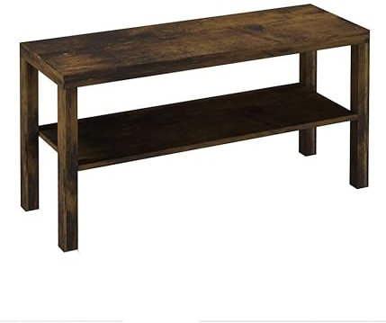 URBNLIVING 2 Tier TV Bench Entertainment Media Stand Cabinet Wooden Storage Display Unit Center Shelf, Modern TV Console Table for Living Room Bedroom -Rustic Brown, H45cm x W90cm x D30cm