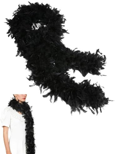 TOZBLEU Boas de plumas,Boas para disfraces,Boa de plumas de 120 cm,negro Boa Plumas,Accesorio de Disfraz, charlestón, años 20,conciertos,Flapper, Carnaval, Fiesta temática, Disfraz, Teatro(negro)