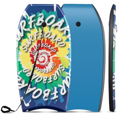 GYMAX Bodyboard Léger, Planche de Surf avec Pont XPE, Noyau en Mousse EPS, Base en Croissant, Laisse de Poignet, Planche à Vague sans Gonflage pour Mer, Piscine