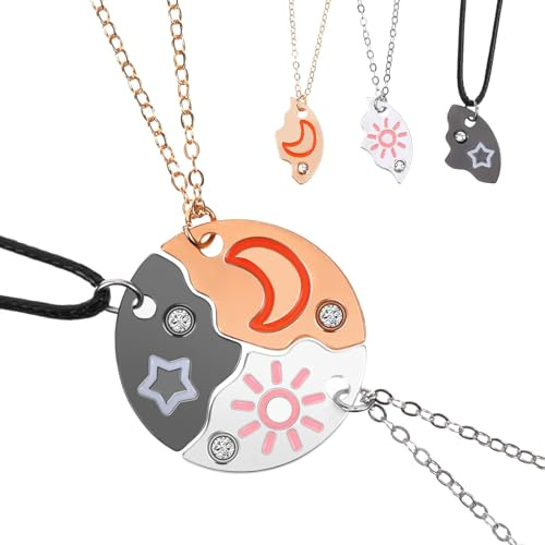 Hudiepan 3 Pezzi Bff Collana Amicizia a Tre, Collana Amicizia Stelle Sole Luna, per 3 Ragazzi per Regalo Donna Laurea Compleanno Regali Amica (Argento Oro Nero)