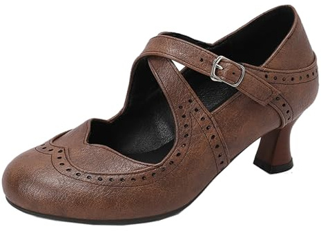 Cocey Donna Classica Crociata Louis Stiletto - Mary Jane Scarpe Punta tonda, antiscivolo Gumm Sole Pumps, marrone scuro., 38 EU
