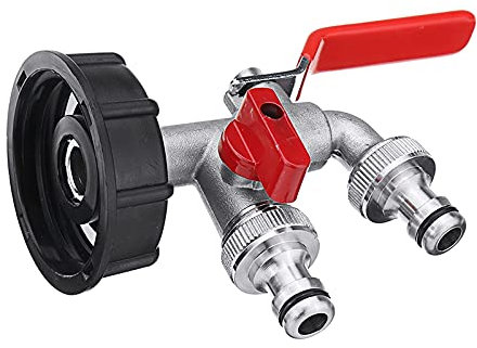 Rubinetto Per Serbatoio,Rubinetto Per Tanica Connettore del serbatoio del carburante 1000 litri Home Connettore dell'acqua del Giardino Adattatore Doppio rubinetto per il tank da giardino Connettore d
