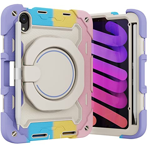 Custodia antiurto compatibile con iPad mini 7 (A17 Pro) 2024/Mini 6 7a/6a generazione Tablet da 8,3 pollici, robusta custodia protettiva per bambini, supporto con maniglia e tracolla (rosa colorato)