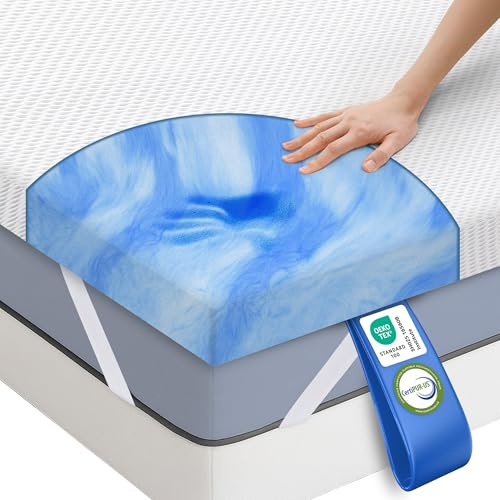 MKS Topper para colchones de 90 x 200 cm, 5 cm de espuma viscoelástica de gel, H4 ergonómico con sensación de frescor, funda transpirable, comodidad para dormir como en las nubes