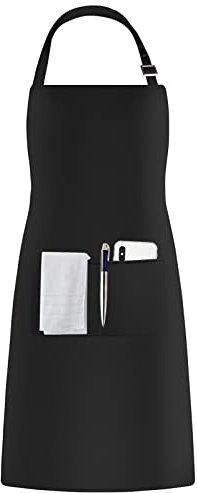 Shentian Schürze-Schwarz Baumwolle Küchenschürze,Kochschürze,Grillschürze-Küchentextilien Fit Kittelschürze Damen Und Männlich (70X85cm)