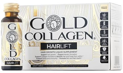 GOLD COLLAGEN Hairlift - Biotin Hair Growth Marine Collagen Supplements for Women & Men with Vitamin C and B6, Hyaluronic Acid, Zinc and Keratin Hair Treatment, Skin and Nails, 10 Bottles 50 ml Each
