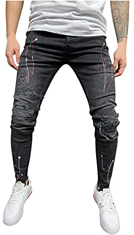 LAOLUO Herrjeans med hål mode skinny slim fit jeansbyxor stilar slitna sportbyxor med dragkedja casual mode träningsbyxor jogging vandring utomhus arbete last vintage sweatpants, 9-svart, 3XL