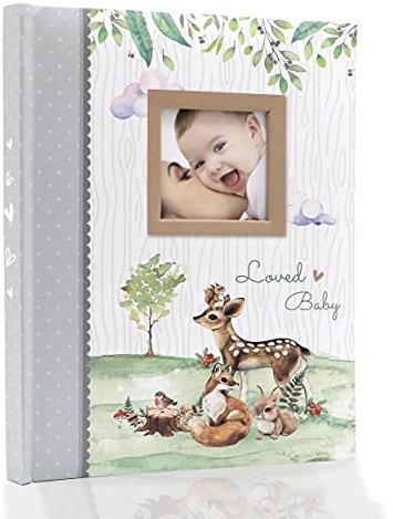 Holoary Erinnerungsbuch für die ersten 5-jährigen Babys, 76 bunte illustrierte Tagebuchseiten, modernes Babyparty-Geschenk & Andenken für Neugeborene Baby Junge oder Baby Mädchen, Waldtiere Design