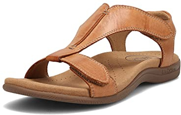 Taos The Show Premium Leather Women's Sandal - Experience Everyday Style, Comfort, Arch Support, Cooling Gel Padding and an Adjustable Fit for Exceptional Walking Comfort Caramel 9 (M) US