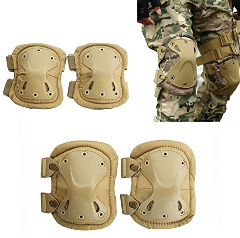 Xingshan Rodilleras para adultos, coderas tácticas militares, paintball, juego de guerra, equipo de protección, equipo de caza, rodillera deportiva (color: amarillo)