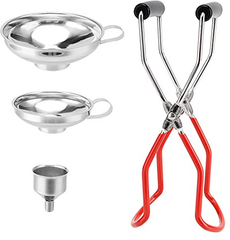 ZEONHEI 4 Stück Trichter Edelstahl, Einfülltrichter Trichter Set, Marmeladentrichter Einfülltrichter mit Griff und Glasheber, Einkochen Zubehör zum Umfüllen von Gewürzen, Flüssigkeiten, Konfitüre