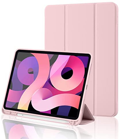 iPad (A16) 11th Generation Case 11 Inch 2025, iPad 10th Generation Case 2022 10.9 Inch with Pencil Holder, Soft TPU Back Slim Smart Protective Trifold Stand Cover, Auto Wake/Sleep, Pink