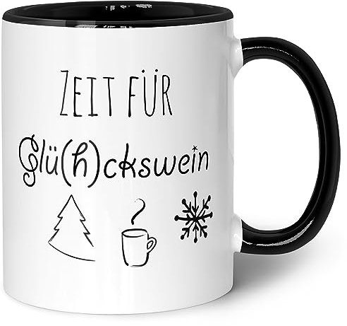 Tazza stampata con motivo natalizio – Tempo per il vin brulé – Tazza per vin brulè come regalo per la fidanzata – Bellissimi regali di Natale per lui e per lei – Colore nero e bianco