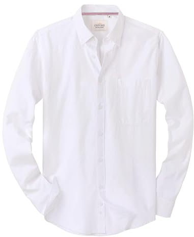 J.VER Weißes Hemd Herren Regular Fit Business Casual Herrenhemden Langarm Männer Knopfleiste Hemden Bügelleichtes Baumwolle Shirt,Weiß,2XL