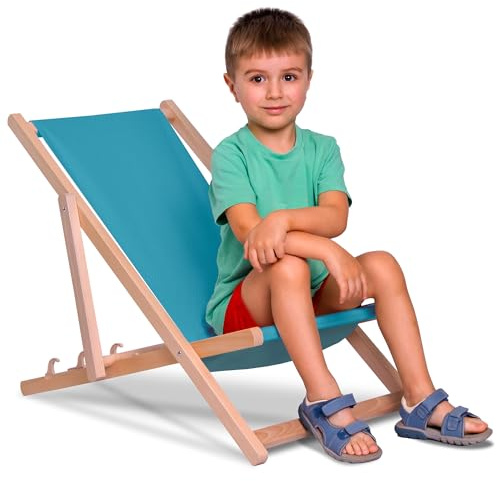 DreamRoots Kinder Liegestuhl Outdoor, Klappbarer Gartenstuhl für Draußen, Faltbarer Campingstuhl mit Waschbarem Bezug aus 100% Polyester bis zu 130 kg