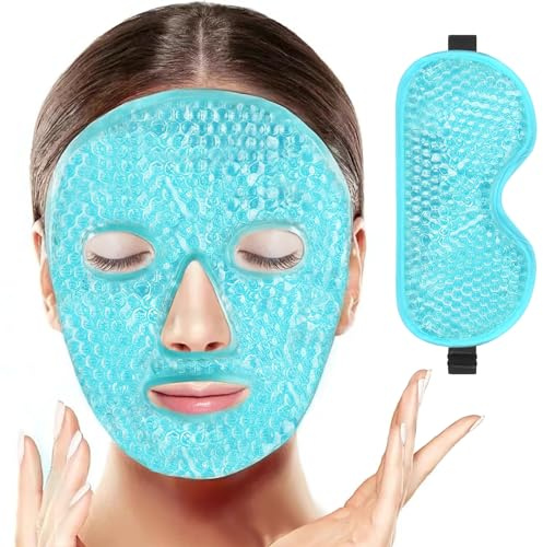 BeeVines Máscara de Gel para Ojos, Máscaras de Hielo para Dormir Hinchados para Hombres y Mujeres, Compresas Frías y Calientes para Post Cirugía, Hinchazón, (04 Blue Eye&Face Mask)