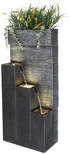 BK846 Grande fontaine avec lumières LED Fontaine de jardin avec bassins décoratifs cascade (101 x 43 x 25,5 cm)