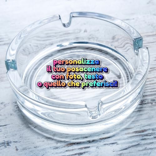 D&Vlab Posacenere da Tavolo in Vetro trasparente Per Interno ed Esterno Personalizzato con Logo Foto Testo Porta Cenere per Sigarette Ideale per Papà Uomo Marito Bar Pub Ristorante Pizzeria