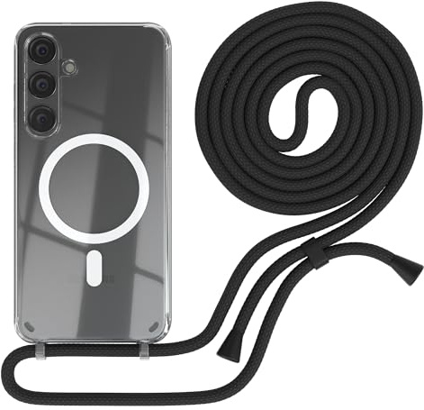 EAZY CASE - mobilkedja kompatibel med Galaxy S24 Plus, kedja för upphängning, stötsäkert mobilskal för Galaxy S24 Plus, silikonskal med rem, transparent mobilskal i Svart - Clips Svart