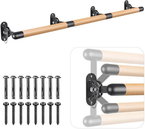 BeneLabel 250cm Ballet Barre, Adjustable Wooden Dance Stretching Bar Wall Mounted Home Barre Workout Equipment with Metal Support Bracket Holder for Girls Kids and Adults, 4cm Diameter