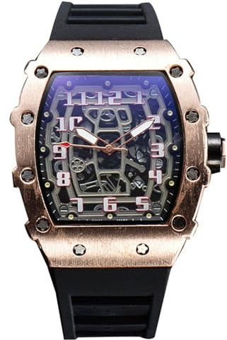 RORIOS Orologio Quarzo da Uomo Orologi da Polso Moda Tonneau Orologi Luminosi Analogico Orologi Casual Sportivo con Calendario Oro Rosa Nero