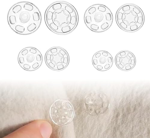 80 Pares Botones de Presion,Corchetes de Presion Plastico,Snaps PlasticoTransparente, Corchetes de Costura para Ropa y Manualidades, Incluye 4 Tamaños: 7mm, 12mm, 15mm, 20mm, Ideal para DIY y Proyect
