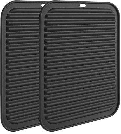 2 Stücke 30 × 23 cm Silikonmatte, Abtropfmatte Geschirr Silikon Hitzebeständig bis 230°C, Große Silikon Topfuntersetzer, Geeignet für Küche, Bad, Wohnzimmer