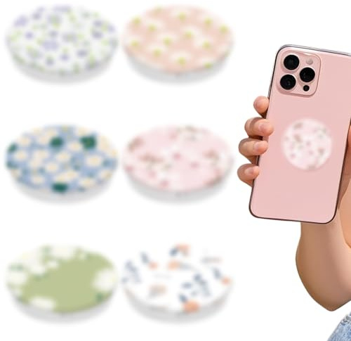 Alovez 6 Stück Blumenmuster Handy Griffe, 360° Drehung Handy Griffhalter Ausziehbarer Sockel und Griff für Smartphones und Tablets