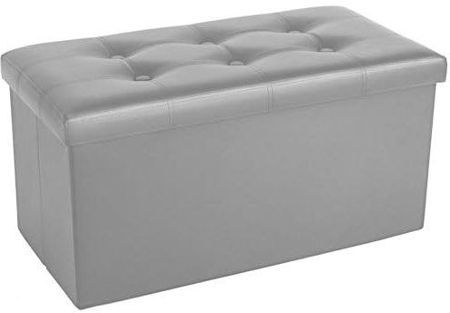 COSYLAND Puff Almacenaje 80L, Banco Almacenaje, Capacidad de Carga 200 kg, Baúl para Dormitorio, Salón, Entrada, Organizador Multifuncional, Plegable, 76x38x38cm, Gris Perla