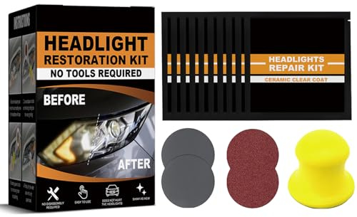 CHENRI Restowipes Headlight Restoration Kit, Restowipes Kit de Restauration des phares, Renovateur Phare Voiture avec Papier abrasif, Papier de Verre, Disque abrasif pour Voitures, Motos