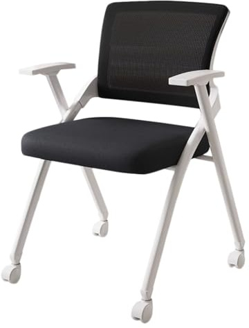 Folding Tablet Arm Chair with Desk & Armrest Mesh Stacking Office Chairs on Wheels for Conference Room & Classroom Use (Black)
