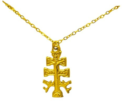 Collar Cruz de Caravaca Bendecida Dorada con Cadena 45 cm | Acero Inoxidable con Baño de Oro | Grabada y con Relieves Artesanales | Amuleto de Fe y Protección en Caja de Regalo (Oro, 2 Cm)