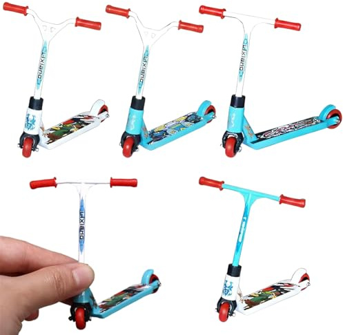 GWEOR 4 Piezas Finger scooter, Mini Patinete Mini Monopatín Monopatín Skateboard, Finger Skate Mini Monopatines y Monopatines Skate Dedos Fingerboard para Niños - Azul Blanco