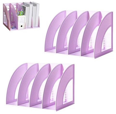 Porte Revues avec 4 Compartiments, Collecteur Vertical A4 Collecteur de Magazines en Plastique, 2 Pièces Plateau de Tri Collecteur Vertical Violet, A4 Organisateur de Dossiers