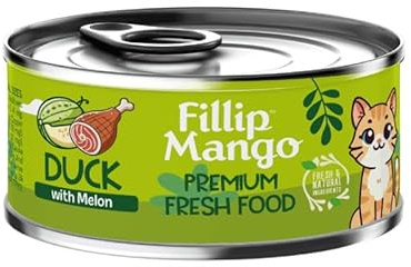 Fillip Mango Alimento Húmedo para Gatos, Pato con Melón, Pack 12 Latas de 85 g, Ingredientes Naturales