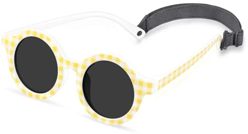 BTHRORO Lunette de Soleil Bébé 0-24 Mois, Protection UV Lunette Soleil Bébé Polarisées, Sangle Réglable, Monture Ronde Souple en Silicone Flexible, pour 0-2 Ans Fille et Garçon