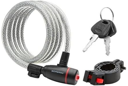 Schwinn Bike Cable Lock with Keys, 6 ft x 12 mm, Black & Silver, Durable Steel, Protective Vinyl Cover, Carrying Bracket for Transport, Anti Theft Protection, Bike Lock Cable for Security