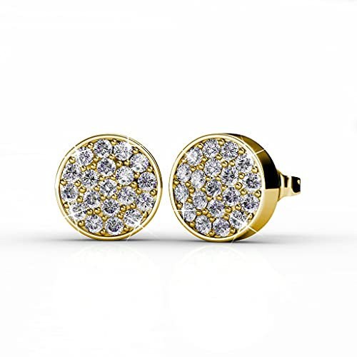 MYC-PARIS - Runde Ohrringe, Ohrstecker ø 10 mm + 38 Hochwertiger österreichischer Kristall in einer eleganten Box - Geburtstagsgeschenk, Muttertag, Weihnachten - Goldfarbe