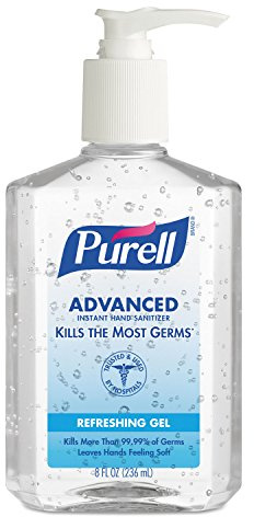 Purell Advanced Hand Sanitizer Refreshing Gel, Clean Scent, 8 fl oz Pump Bottle (Pack of 12), 9652-12