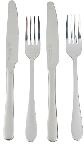 MasterClass Knife and Fork Dinner Set, Stainless Steel, 4 Piece (2x Knives and 2x Forks), Mirror Polished Finish, Silver
