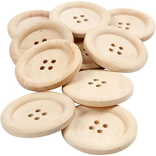 Botones de madera, dia: 35 mm, medida agujero 2 mm, baya china, 4 agujeros, 10ud